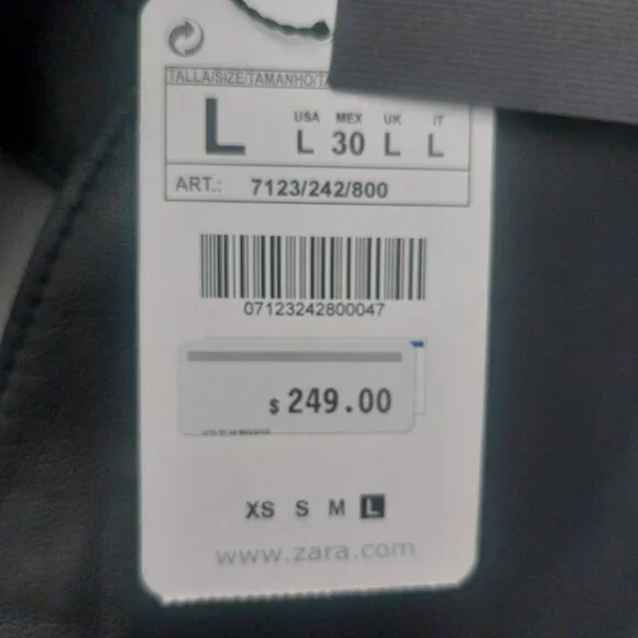 NWT ZARA Leather Jacket L Black Collarless Dressy Workwear Edgy Zip Up Pockets - Picture 6 of 12